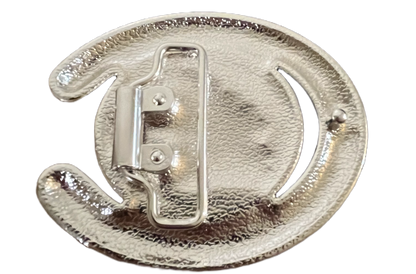 Metallic circular object with a central mechanism on a white background
