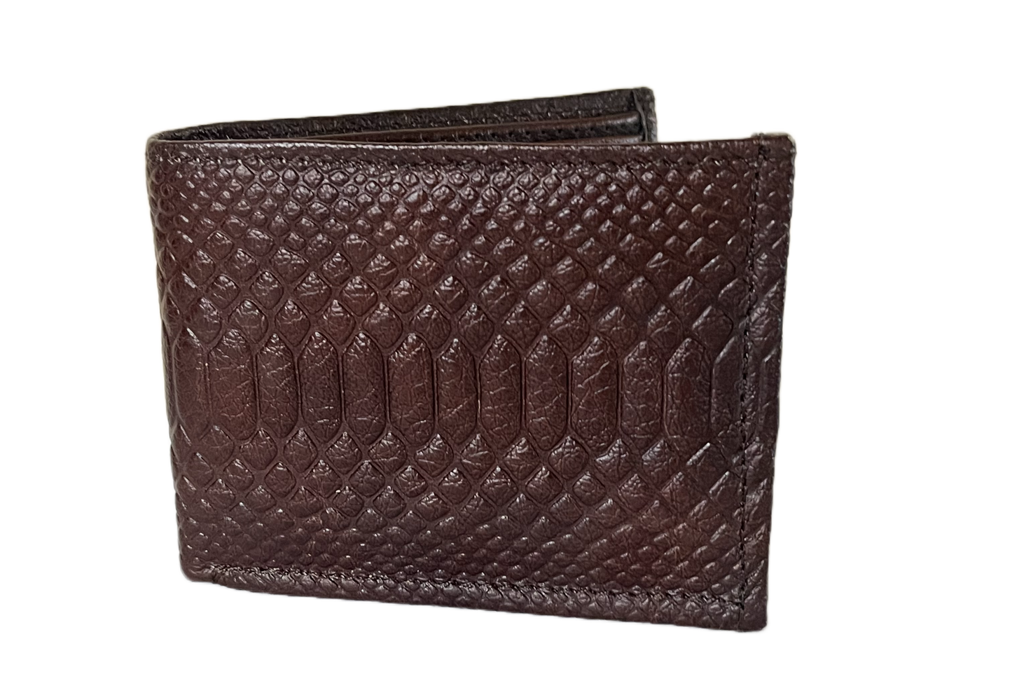 Brown textured wallet with chain on a white background