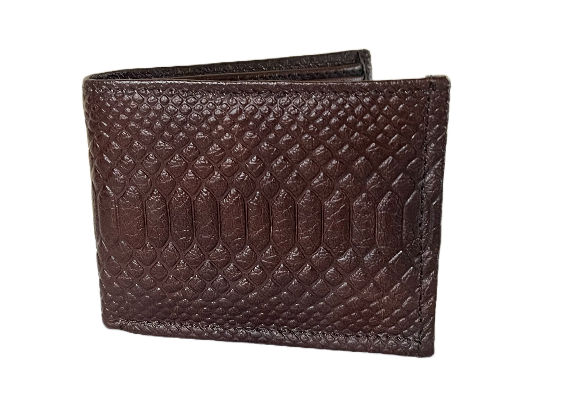 Brown textured wallet with chain on a white background