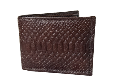 Brown textured wallet with chain on a white background