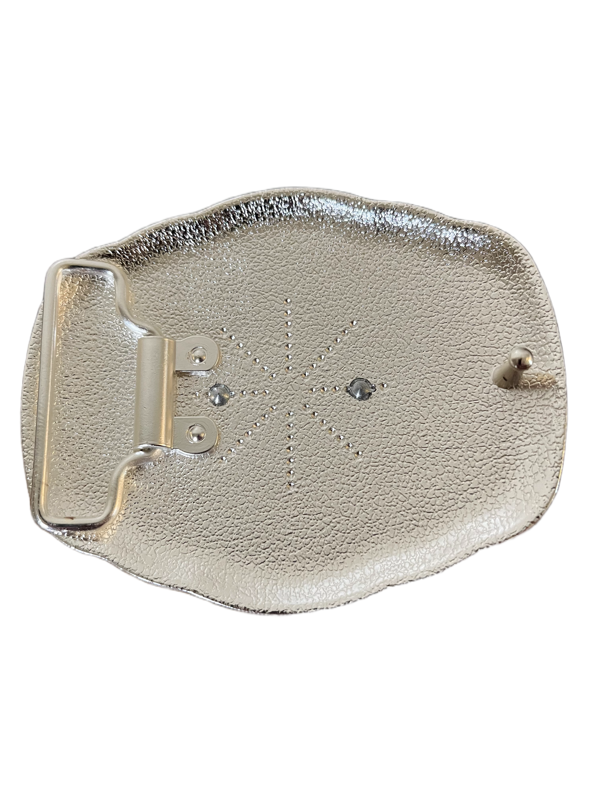 Metallic pouch with textured surface on a white background
