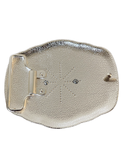 Metallic pouch with textured surface on a white background