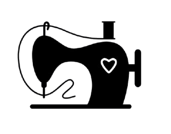 Black silhouette of a sewing machine with a heart on a white background