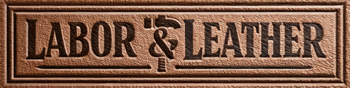 Brown leather surface with 'Labor & Leather' embossed text, labeled as 'Leather Stamp Version'.